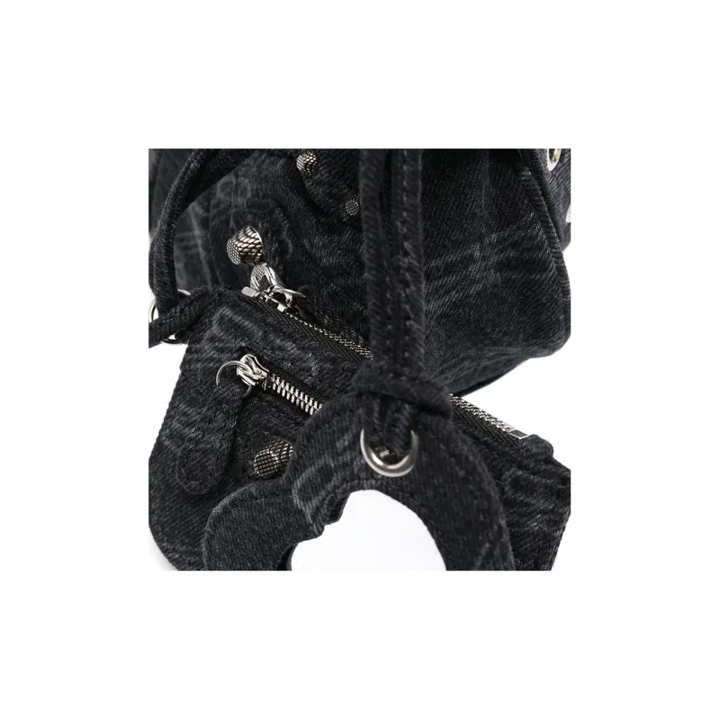 Balenciaga Le Cagole Cotton And Denim Crossbody Bags Shoulder Bags Mini Women's Black-2