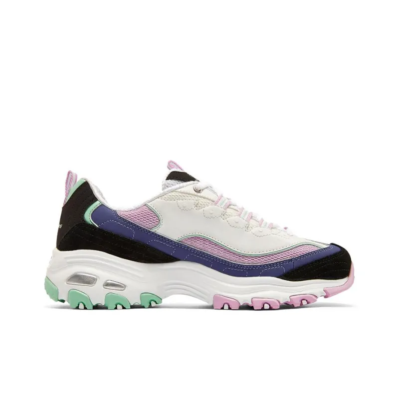 Skechers D'LITES 1.0 Cushioning Anti-Slip Wear-Resistant Breathability Low-Top Casual Shoes Women's White Black Purple-1