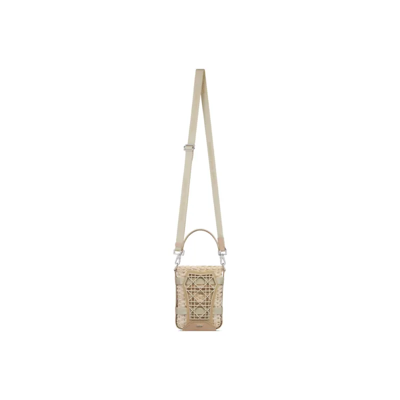 DIOR Cow Leather Woven Basket Bag Shoulder Bag Crossbody Bag Handbag Women's Beige-2