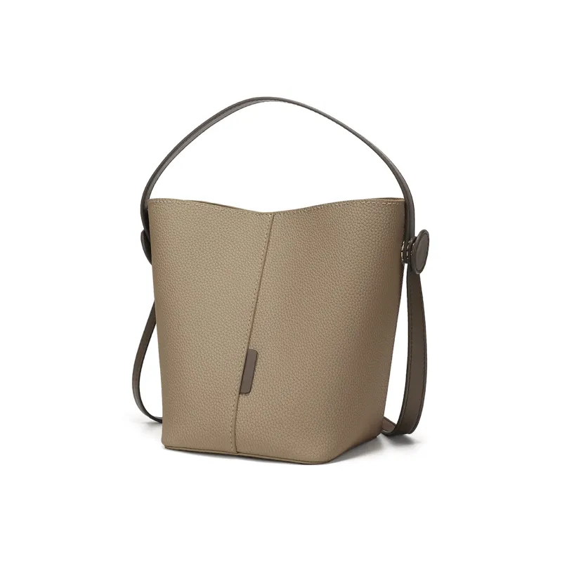 MEXICAN Cow Leather Bucket Bag, Shoulder Bag, Handbag, Crossbody Bag Medium Size Women's Ecru/Khaki-8