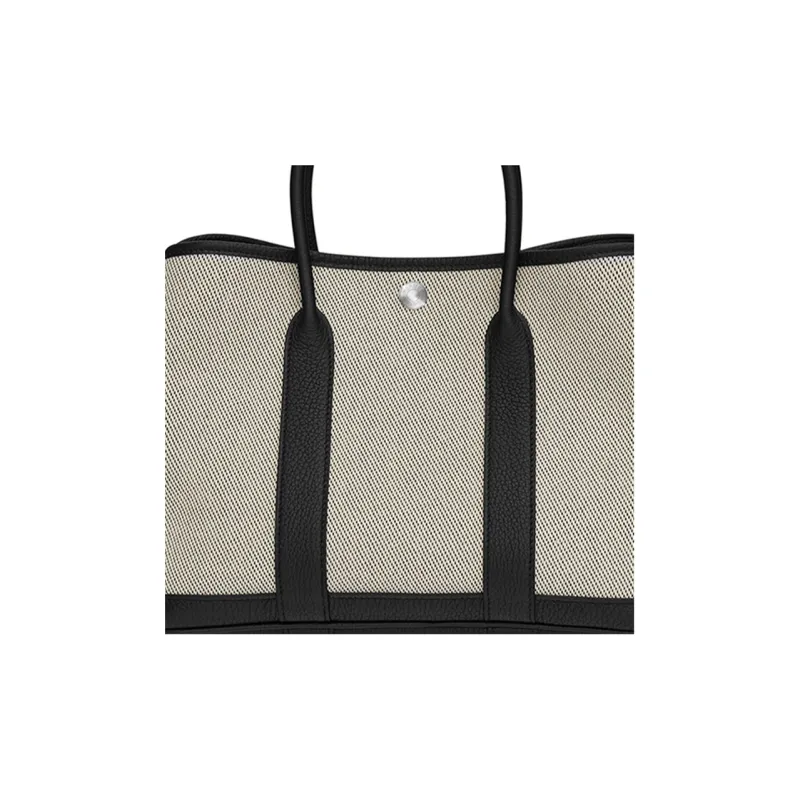 HERMES Garden Party H-Stripe Canvas With Negonda Calfskin Canvas Bag Handbags Regular Women's Beige-3