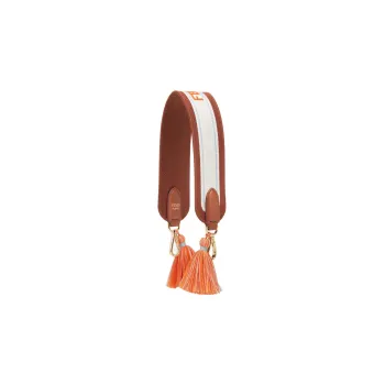 FENDI Ribbon With Cow Leather Multicolor Bag Strap Short Shoulder Strap Bag Unisex Brown/White