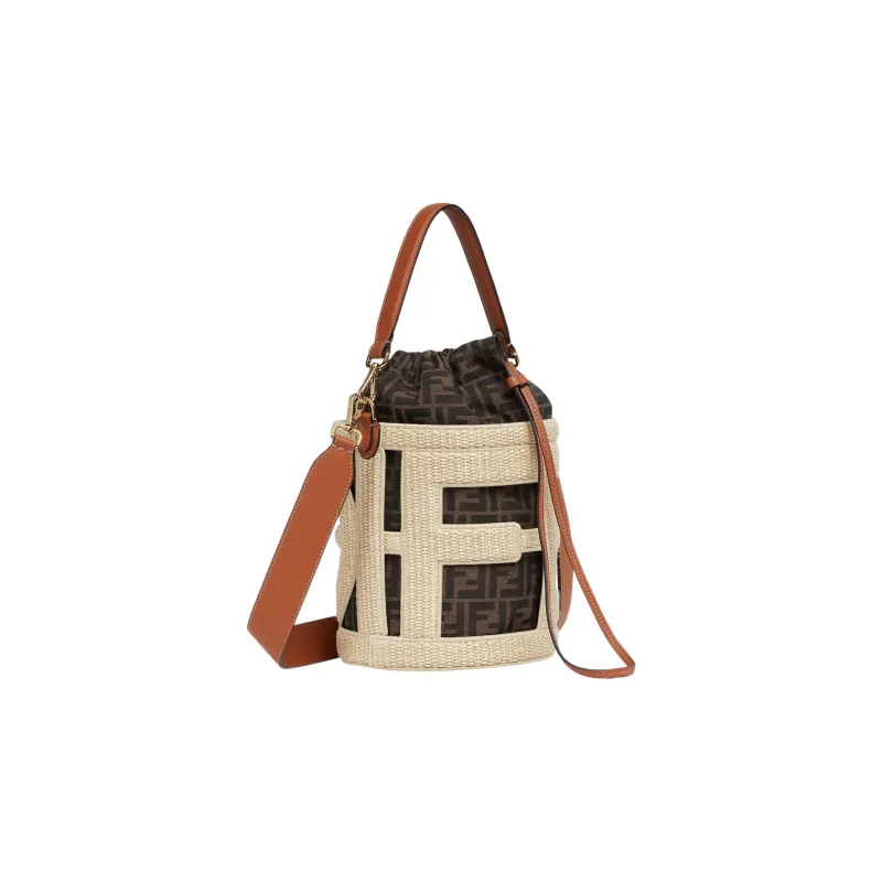 FENDI Straw Patchwork Jacquard Fabric Shoulder Bag, Crossbody Bag, Handbag Medium Size Women's Multicolor-1