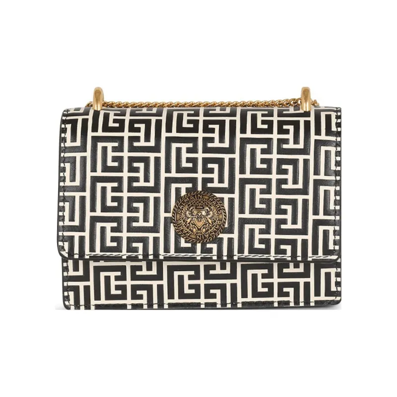 BALMAIN Sheepskin Shoulder Bag Crossbody Bag Coin Purse Wallet Small Size Women's Black/White-0