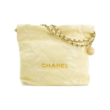 CHANEL 22Bag Bright Calfskin Trash Bag, Tote Bag, Shopping Bag, Handbag, Shoulder Bag Trumpets Women's Light Yellow