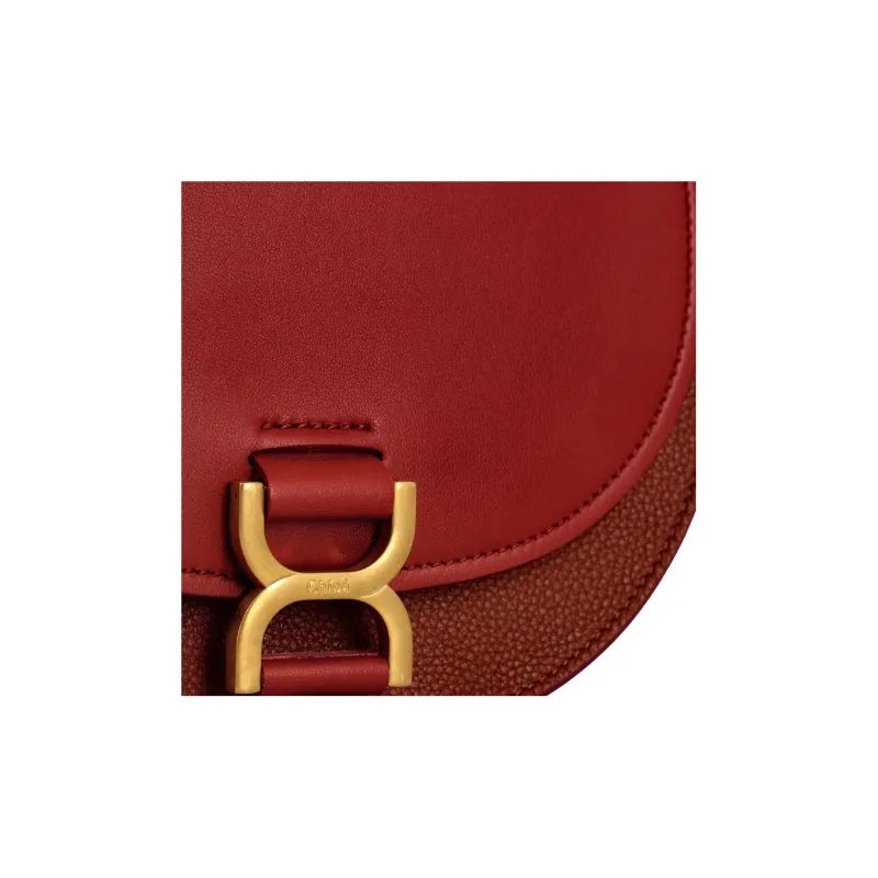 Chloe Marcie Nappa Lambskin With Grain Calfskin And Suede Shoulder Bag, Crossbody Bag, Handbag Women's Red-4
