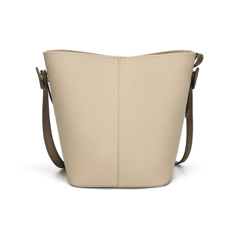 MEXICAN Cow Leather Bucket Bag, Shoulder Bag, Handbag, Crossbody Bag Medium Size Women's Ecru/Khaki-4