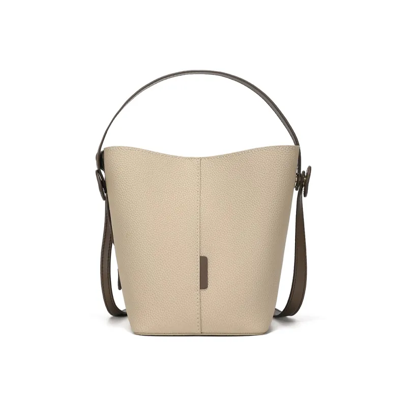 MEXICAN Cow Leather Bucket Bag, Shoulder Bag, Handbag, Crossbody Bag Medium Size Women's Ecru/Khaki-1