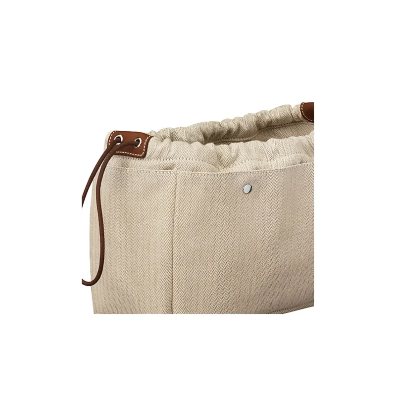 HERMES Canvas With Barenia Calfskin Canvas Bag With Insert Clutch Women's Natural/Fauve Light Tawny-5