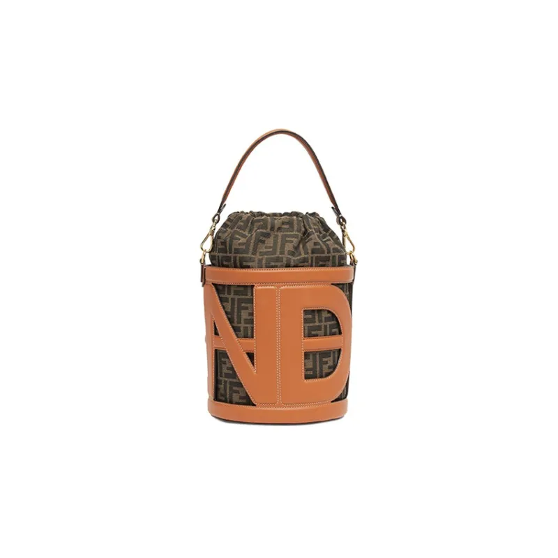 FENDI Leather With Jacquard Fabric Shoulder Bag, Crossbody Bag, Handbag Medium Size Women's Brown-2