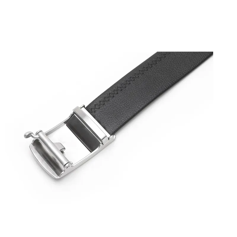 ELLE HOMME Automatic Buckle Steel Buckle Double Head Box Top Grain Cow Leather Belts Men's Black Width 3.7cm-4