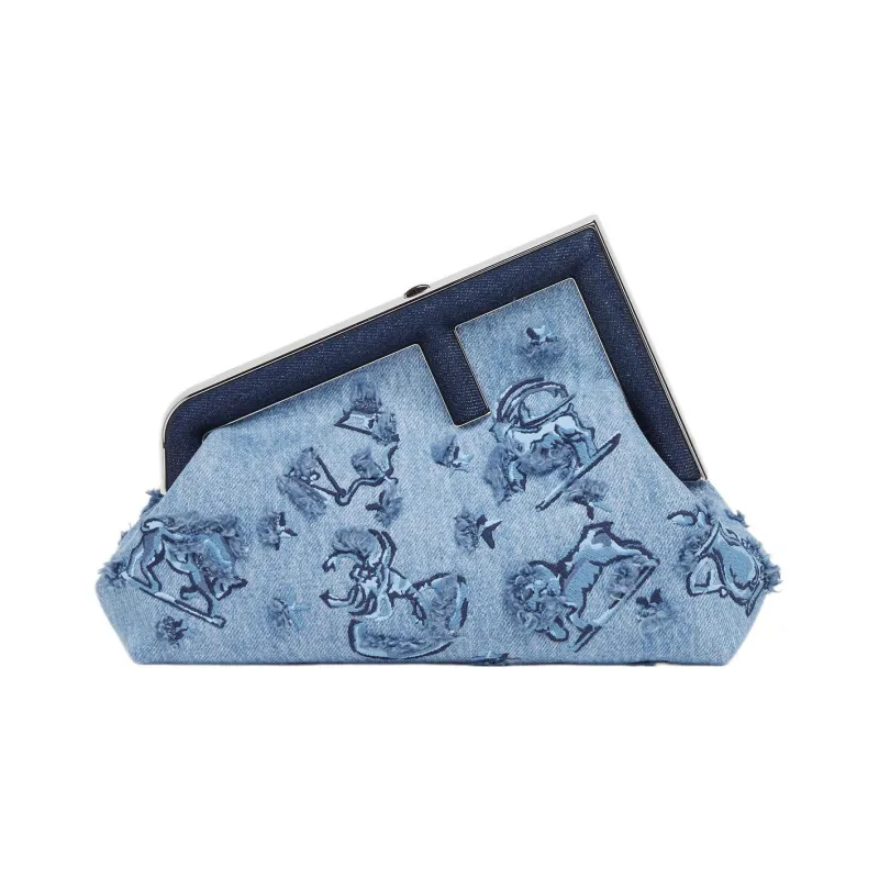 FENDI Denim Shoulder Bag, Crossbody Bag, Clutch Trumpets Women's Light Blue-0