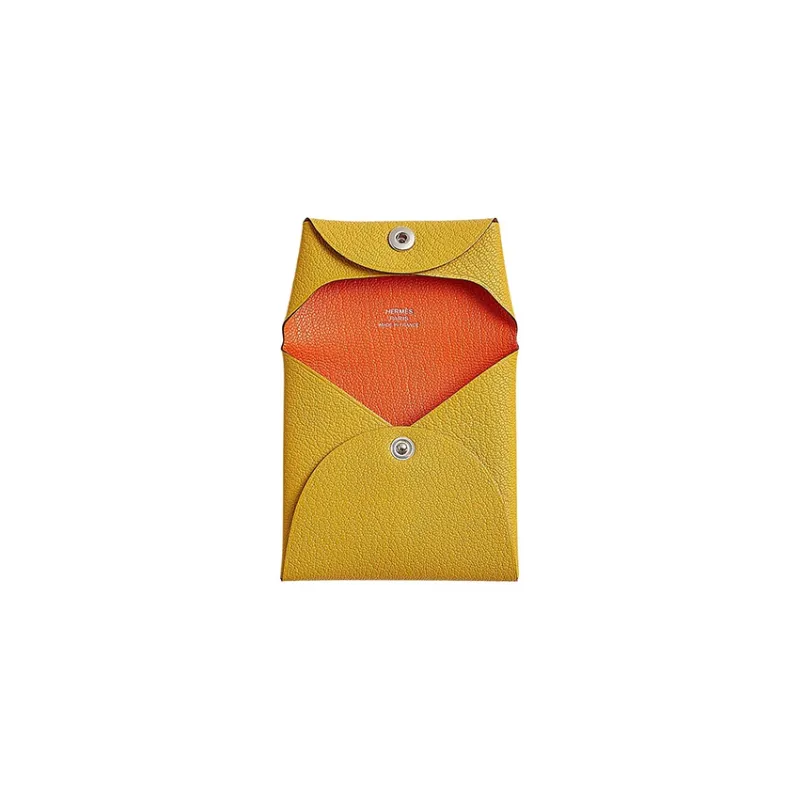 HERMES Bastia Mysore Goat Skin Card Holder Coin Purse Women's Small Cardamom/Orange-1