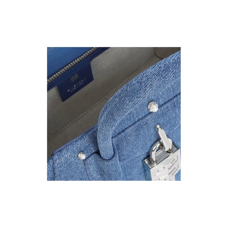 GIVENCHY Antigona Lock Pearl Denim Shoulder Bag Crossbody Bag Handbag Mini Women's Medium Blue-4