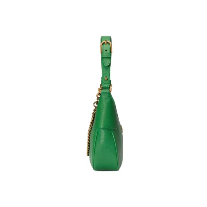 GUCCI Aphrodite Leather New Moon Shoulder Bag, Chain Bag, Handbag, Shoulder Bag Small Size Women's Green-3