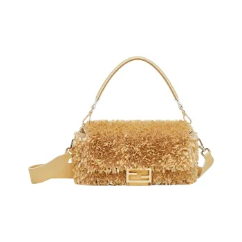 FENDI Baguette Leather Shoulder Bag Crossbody Bag Handbag Medium Size Women's Yellow
