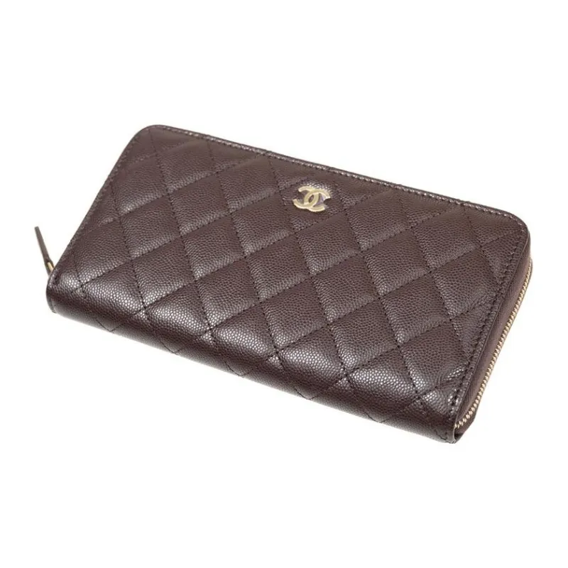 CHANEL Embossed Shiny Calfskin Wallet Women's Deep Red-2