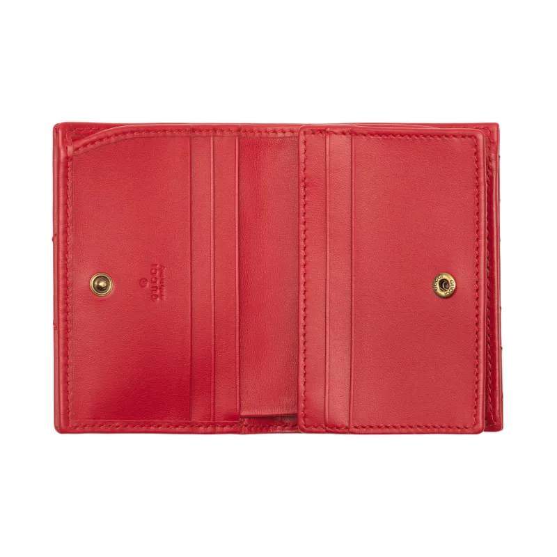 GUCCI Marmont Leather Card Holder Wallet Women's Red-3
