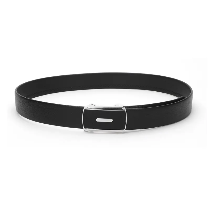 ELLE HOMME Automatic Buckle Steel Buckle Double Head Box Top Grain Cow Leather Belts Men's Black Width 3.7cm-3