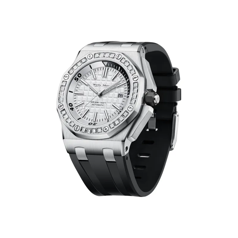 Welly Merck Automatic Mechanical Movement Men's Watches Wrist Watches 42 Black Dial Rubber Strap Wm112m-2