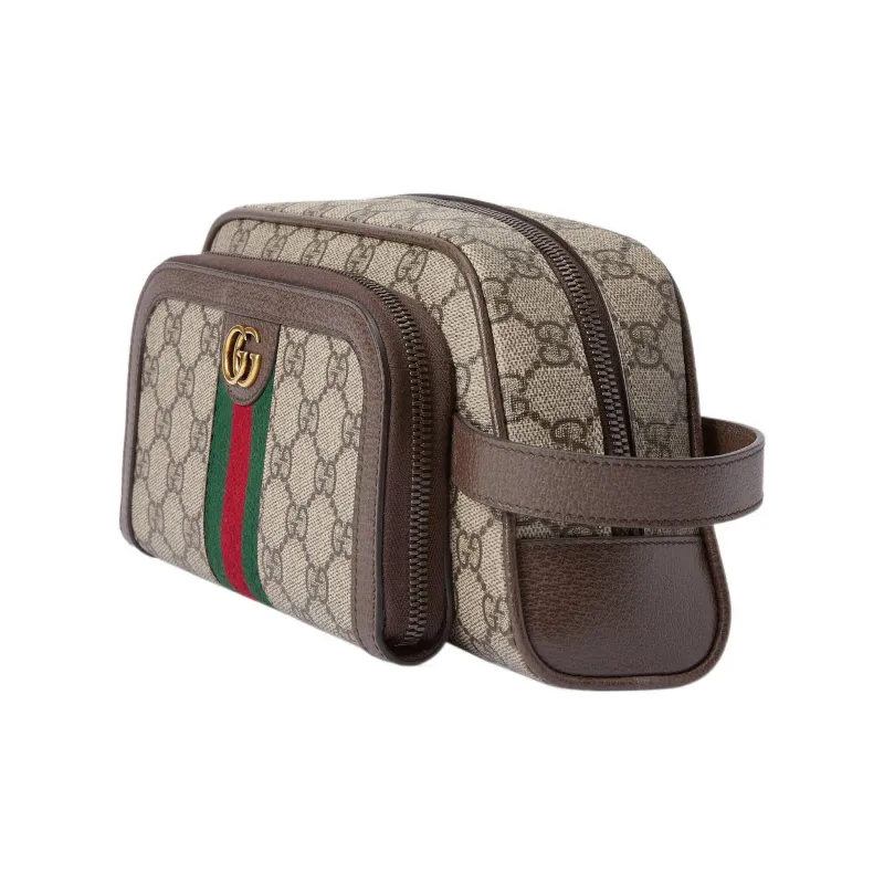 GUCCI Ophidia Canvas With Leather Binding Toiletry Bag Women's Beige/Ebony-1