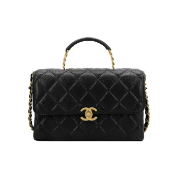 CHANEL Embossed Calfskin With Grains Handbag Shoulder Bag Crossbody Bag Small Size Women's Black