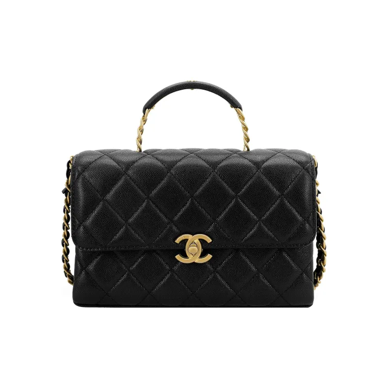 CHANEL Grain Embossed Calfskin Handbag, Shoulder Bag, Crossbody Bag Trumpets Women's Black-0