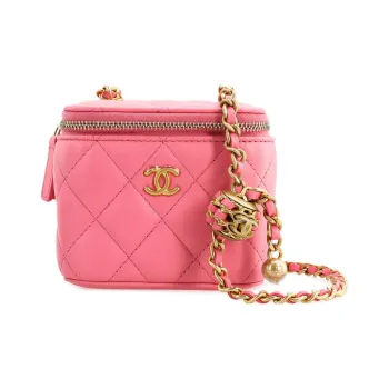 CHANEL Lambskin Makeup Bag, Shoulder Bag, Crossbody Bag Women's Orange Pink