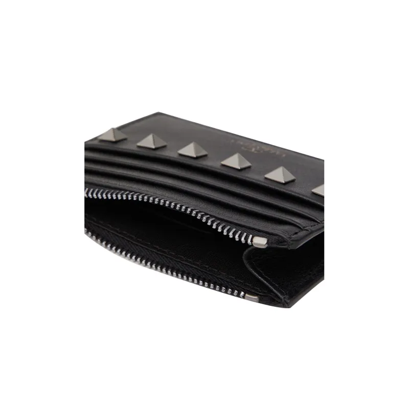 Valentino ROCKSTUD Calfskin Coin Purse, Card Holder Women's Black-4