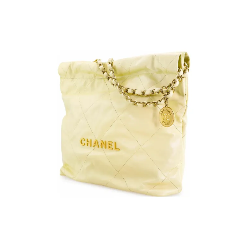 CHANEL 22Bag Bright Calfskin Trash Bag, Tote Bag, Shopping Bag, Handbag, Shoulder Bag Trumpets Women's Light Yellow-1