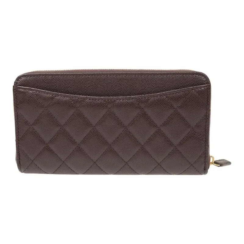 CHANEL Embossed Shiny Calfskin Wallet Women's Deep Red-3