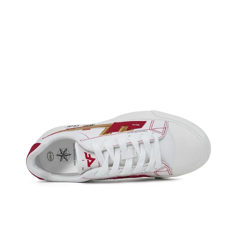 CHUANYUEHUOXIAN CF x Warrior Anti Slip Wear Resistant Low Top Skateboard Shoes Unisex White Red-2
