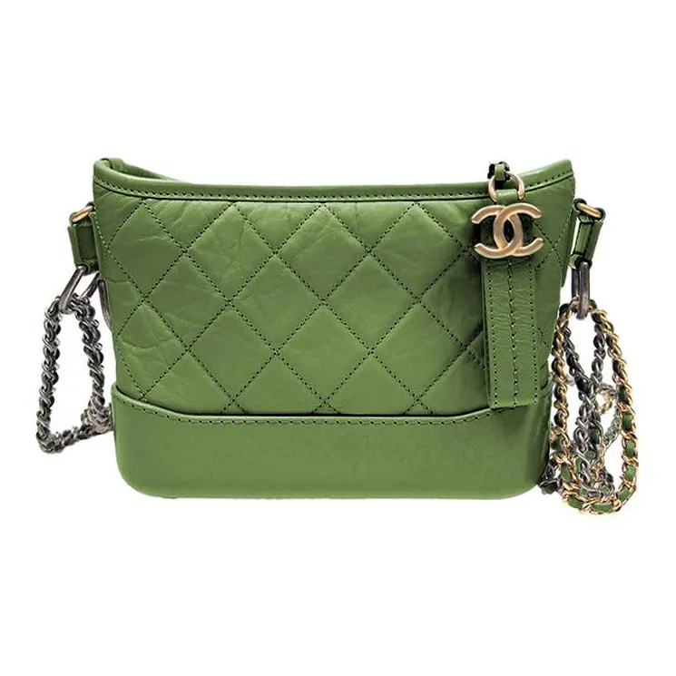 CHANEL Gabrielle Calfskin Crossbody Handbag, Shoulder Bag Trumpets Women's Green-0