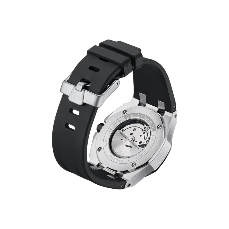 Welly Merck Automatic Mechanical Movement Men's Watches Wrist Watches 42 Black Dial Rubber Strap Wm112m-8