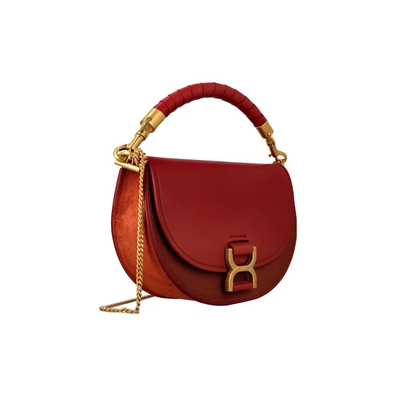 Chloe Marcie Nappa Lambskin With Grain Calfskin And Suede Shoulder Bag, Crossbody Bag, Handbag Women's Red-1