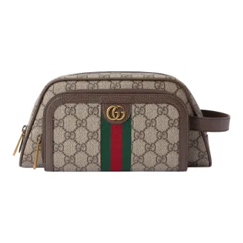 GUCCI Ophidia Canvas With Leather Binding Toiletry Bag Women's Beige/Ebony
