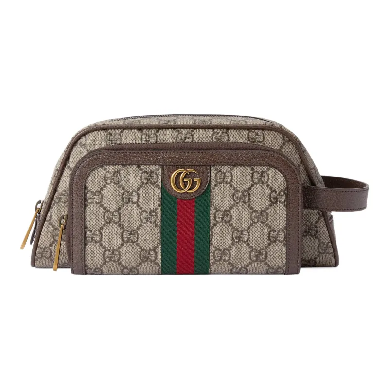 GUCCI Ophidia Canvas With Leather Binding Toiletry Bag Women's Beige/Ebony-0