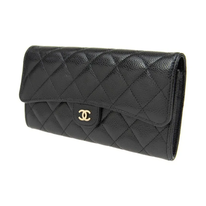 CHANEL Grain Embossed Calfskin & Metal Card Holder, Wallet Women's Black-1
