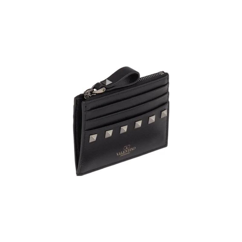 Valentino ROCKSTUD Calfskin Coin Purse, Card Holder Women's Black-1
