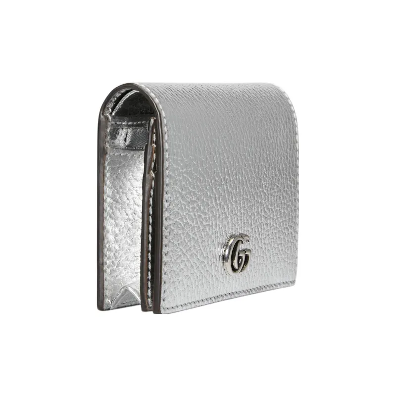 GUCCI Marmont Leather Card Holder Wallet Women's Silver-1