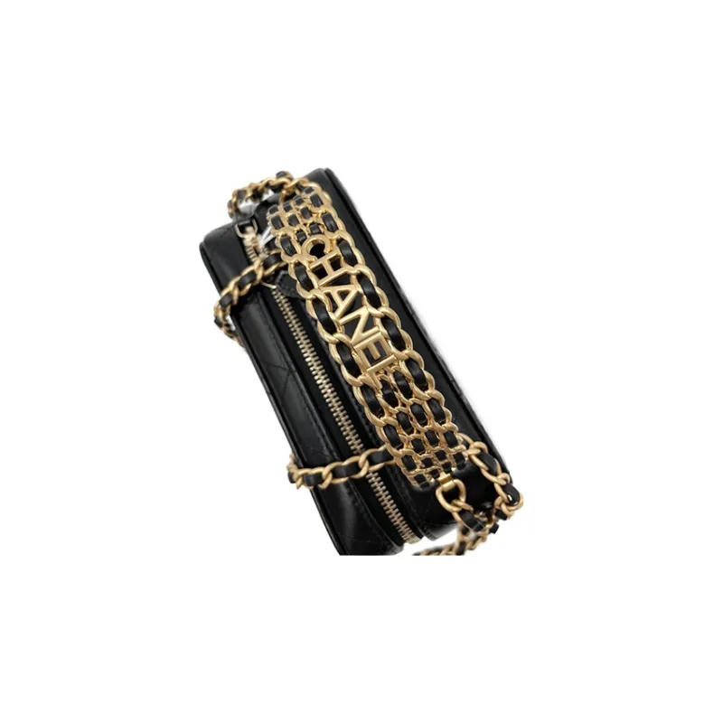 CHANEL Cow Leather Camera Bag, Chain Bag, Handbag, Shoulder Bag, Crossbody Bag Women's Black-2