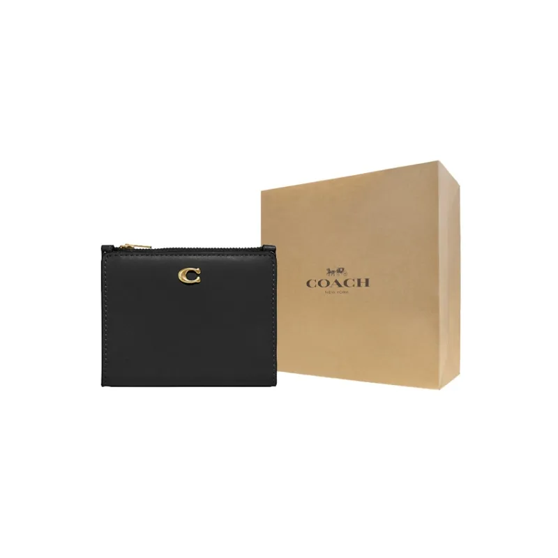 COACH Cow Leather Coin Purse Card Holder, Wallet Mini Women's Black-4