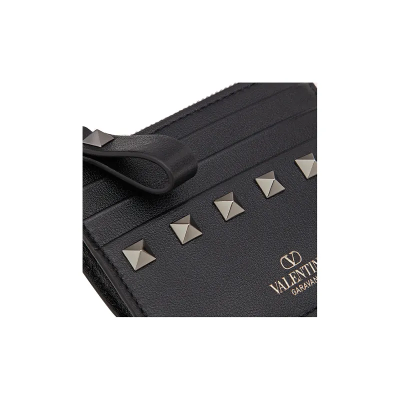 Valentino ROCKSTUD Calfskin Coin Purse, Card Holder Women's Black-3