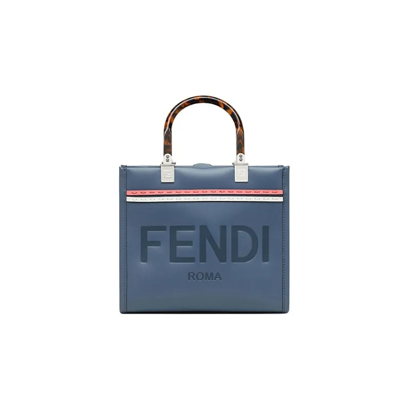 FENDI Sunshine Leather Shoulder Bag, Crossbody Bag, Handbag Trumpets Women's Blue-0