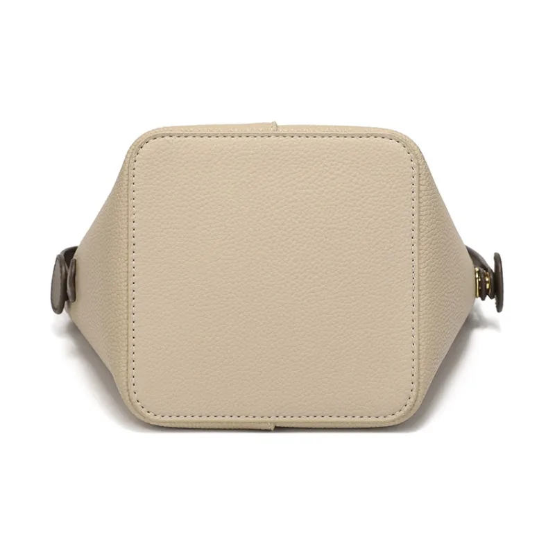MEXICAN Cow Leather Bucket Bag, Shoulder Bag, Handbag, Crossbody Bag Medium Size Women's Ecru/Khaki-5