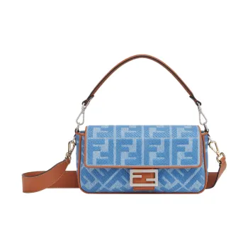 FENDI Baguette Cow Leather Trim Portable Crossbody Bag Shoulder Bag Women's Blue