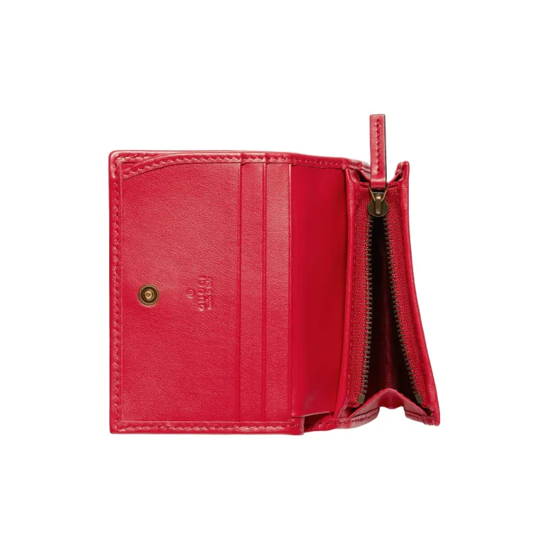 GUCCI Marmont Leather Card Holder Wallet Women's Red-4