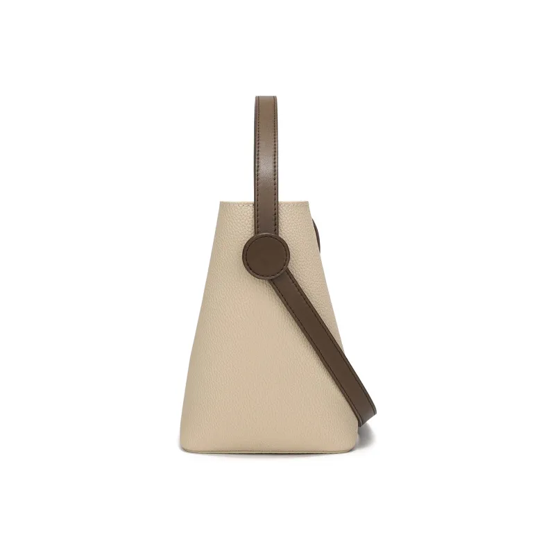 MEXICAN Cow Leather Bucket Bag, Shoulder Bag, Handbag, Crossbody Bag Medium Size Women's Ecru/Khaki-3