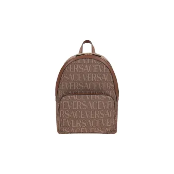 VERSACE Cow Leather Backpack Men's Beige/Brown