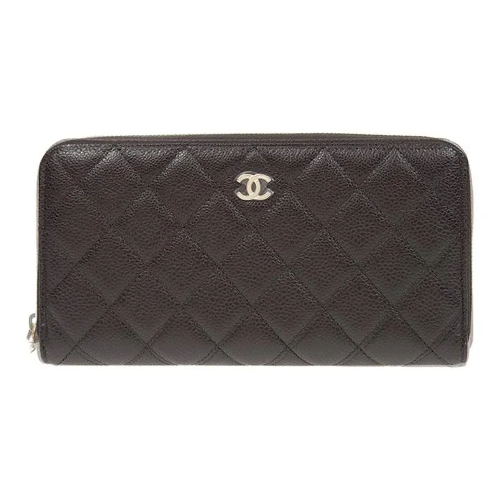 CHANEL Embossed Shiny Calfskin Wallet Women's Deep Red-0